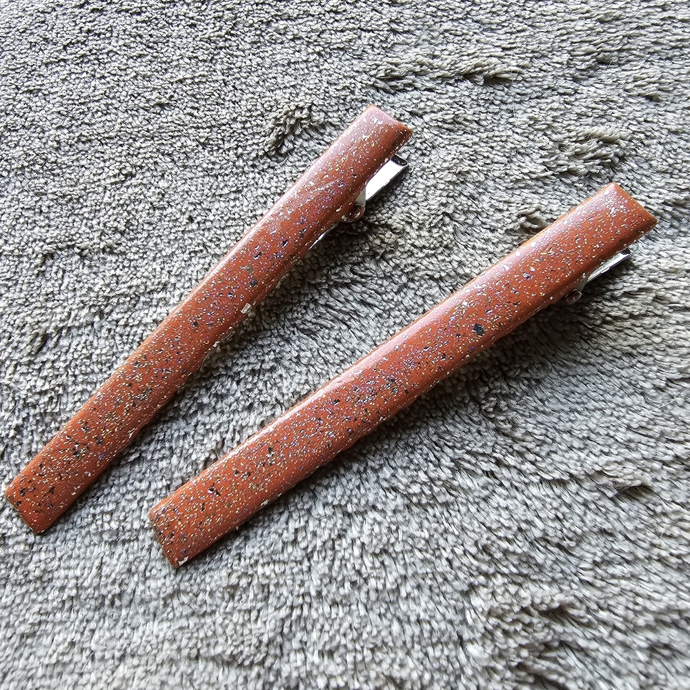 2 Hair Clips Holo Sparkle Orange Accessories Barrettes Hand Painted Indie